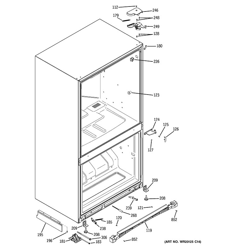 CASE PARTS Diagram and Parts List for PDCS1NBWARSS  General Electric Refrigerator