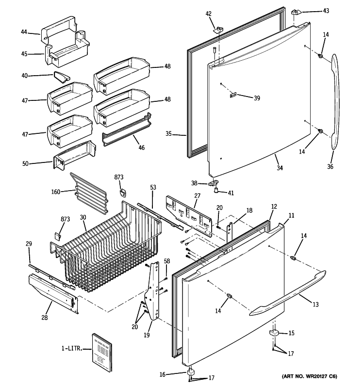 DOORS Diagram and Parts List for PDSE5NBWAJSS  General Electric Refrigerator