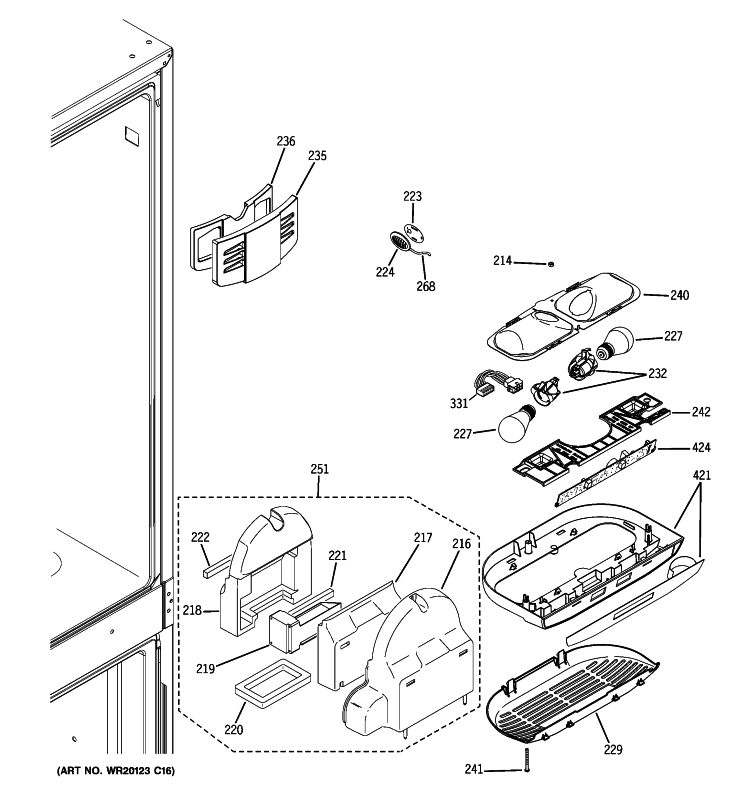 FRESH FOOD SECTION Diagram and Parts List for PDSE5NBWAJSS  General Electric Refrigerator