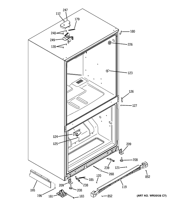 CASE PARTS Diagram and Parts List for PDSS5NBWALSS  General Electric Refrigerator