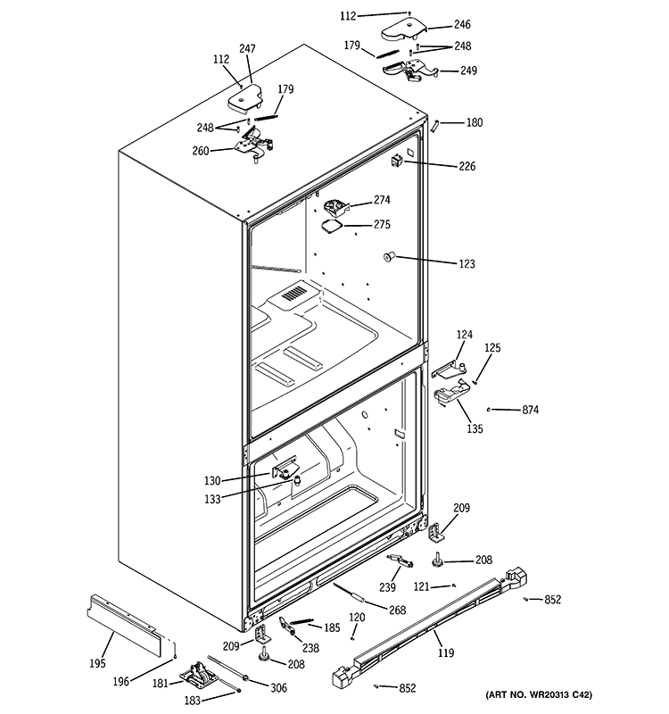 CASE PARTS Diagram and Parts List for PFIE1NFWAABV  General Electric Refrigerator