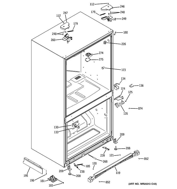 CASE PARTS Diagram and Parts List for PFSE5NJWADSS  General Electric Refrigerator