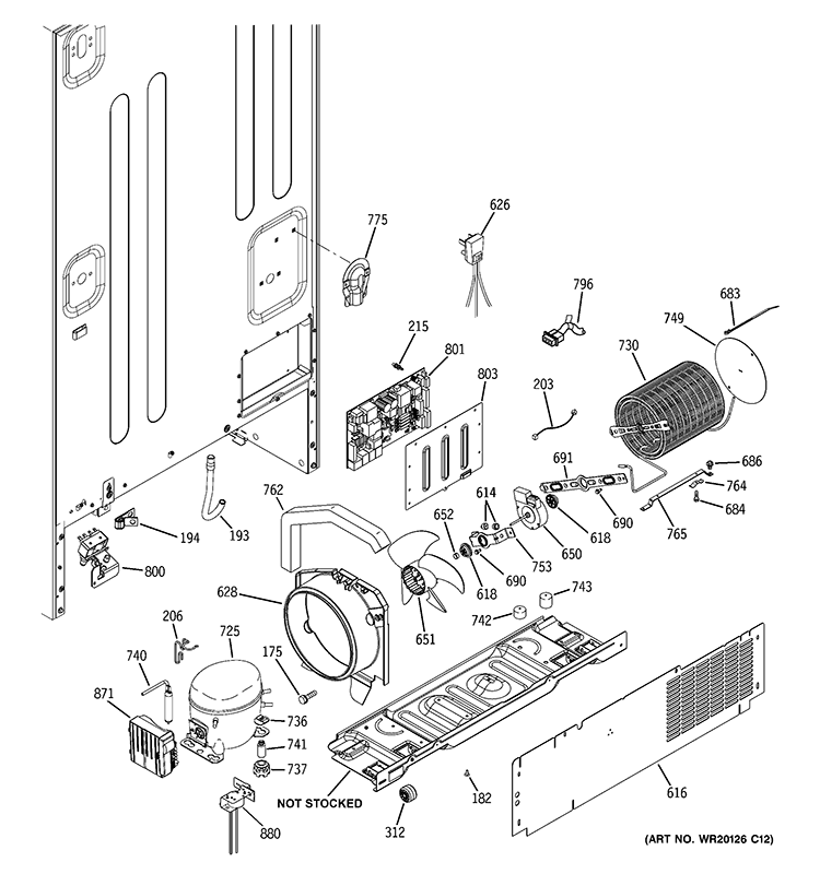 MACHINE COMPARTMENT Diagram and Parts List for PFSE5NJWADSS  General Electric Refrigerator