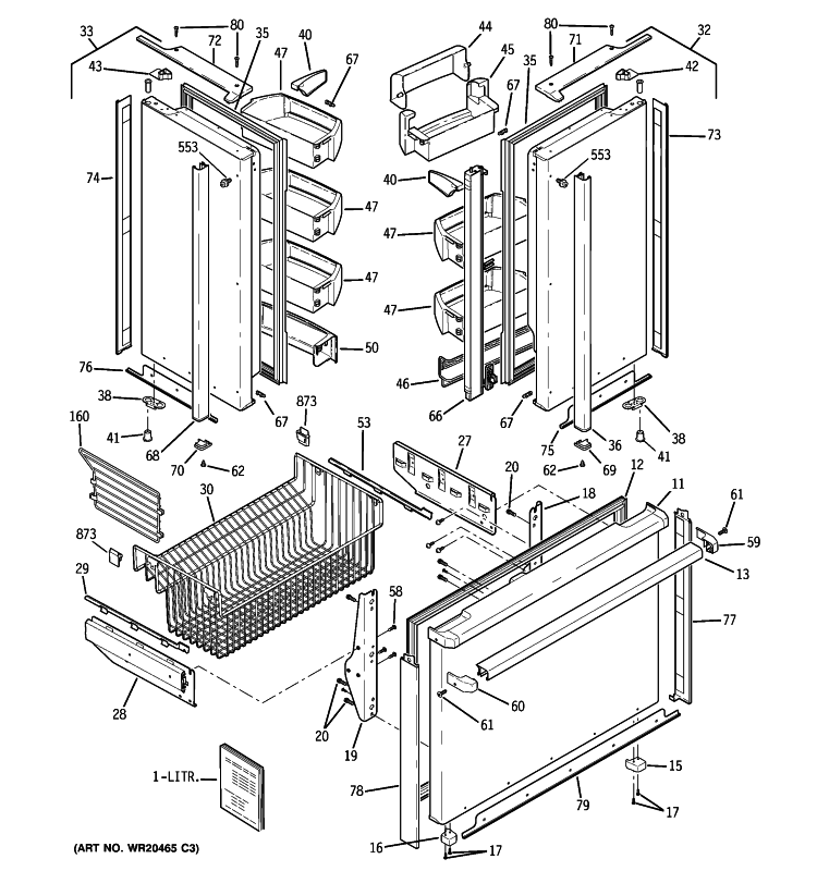 DOORS Diagram and Parts List for PFIE1NFYCABV  General Electric Refrigerator