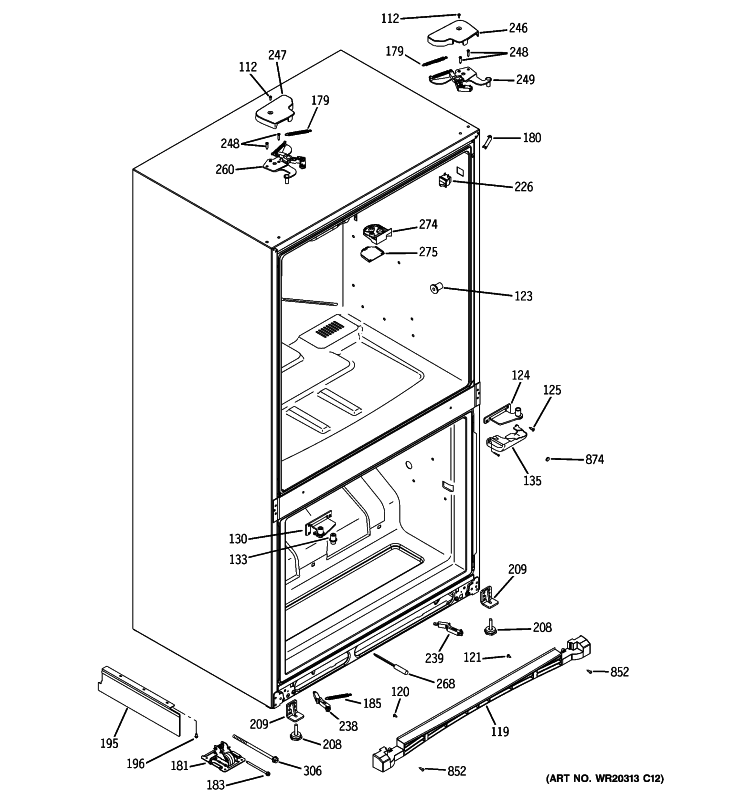 CASE PARTS Diagram and Parts List for PFIE1NFYCABV  General Electric Refrigerator