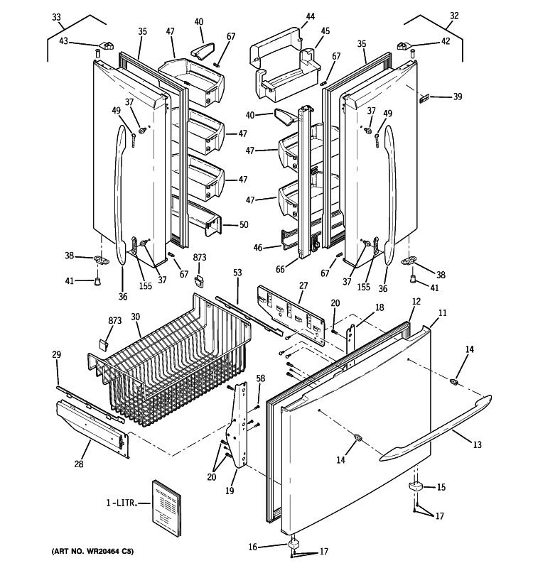 DOORS Diagram and Parts List for PFSF5NFYCBB  General Electric Refrigerator