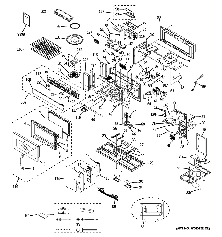 MICROWAVE Diagram and Parts List for JVM3670SK05  General Electric Microwave