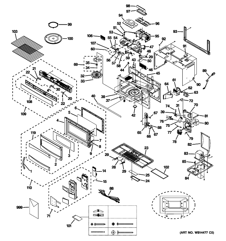 MICROWAVE Diagram and Parts List for PVM1870SM2SS  General Electric Microwave