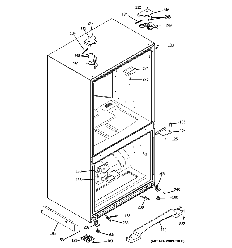 CASE PARTS Diagram and Parts List for PFSS2MIYDSS  General Electric Refrigerator
