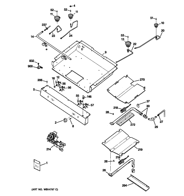 GAS & BURNER PARTS Diagram and Parts List for RGB740DEP2WH  Hotpoint Range