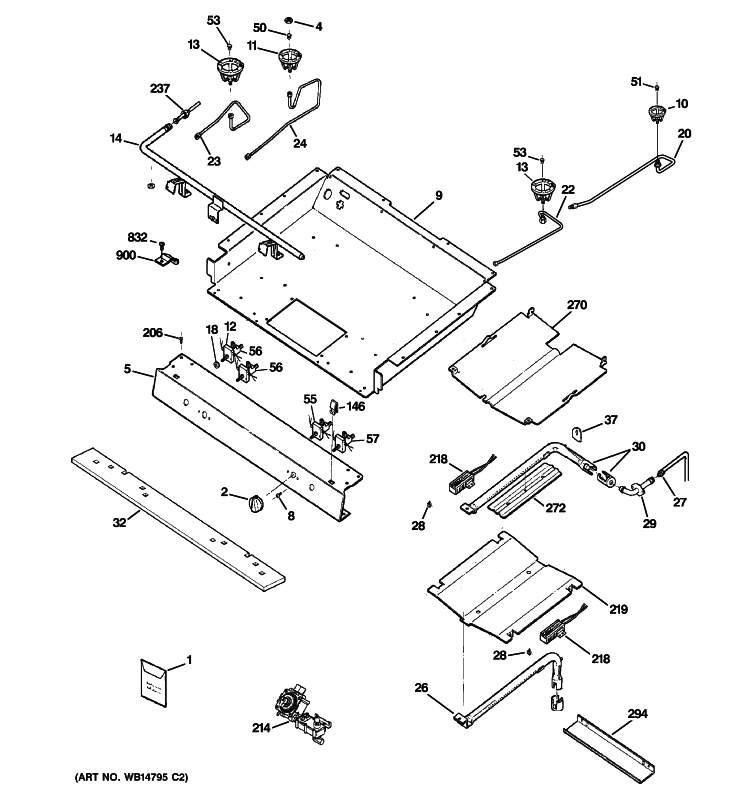 GAS & BURNER PARTS Diagram and Parts List for RGB790DEP2BB  Hotpoint Range