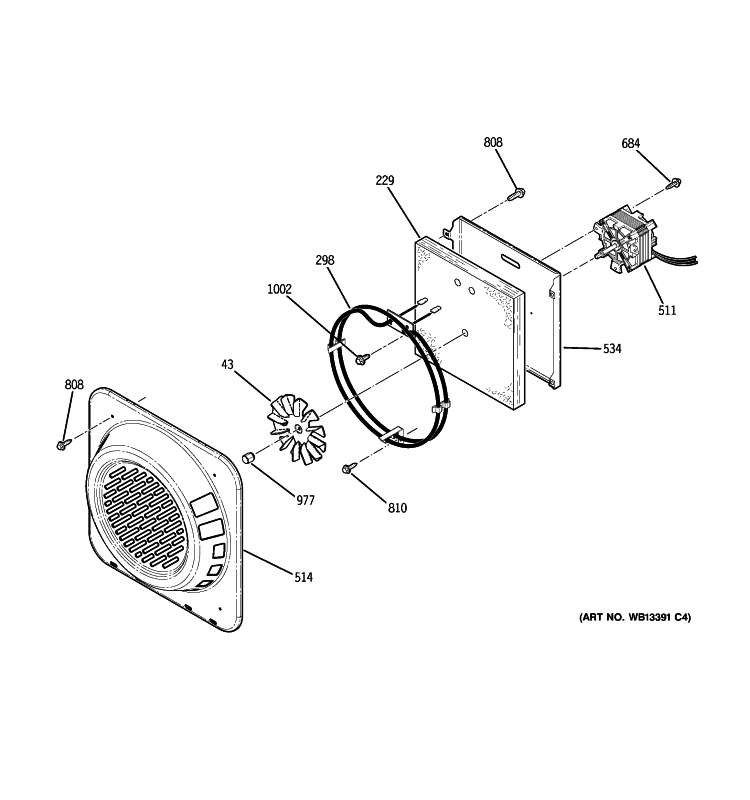 CONVECTION FAN Diagram and Parts List for PB920SP1SS  General Electric Range