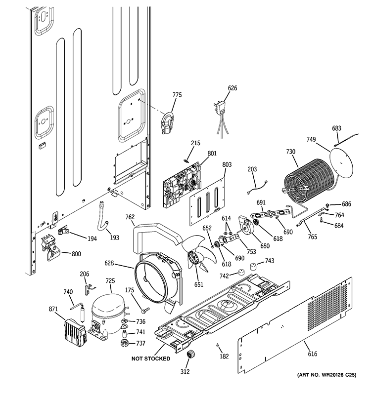 MACHINE COMPARTMENT Diagram and Parts List for PFSF5NJWABB  General Electric Refrigerator