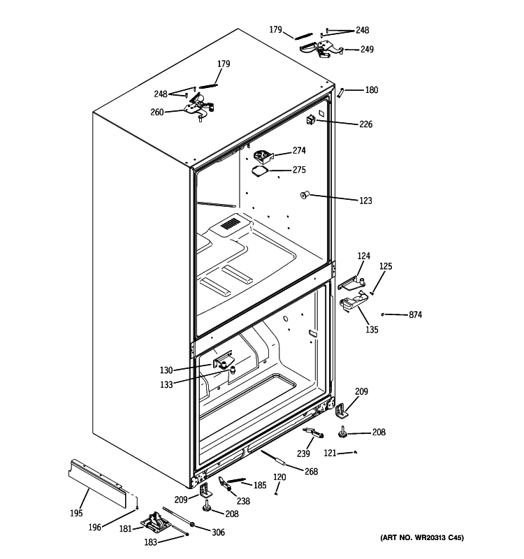 CASE PARTS Diagram and Parts List for PFCE1NFYCANB  General Electric Refrigerator