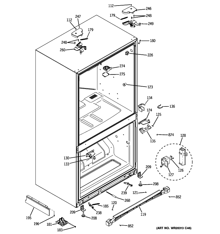CASE PARTS Diagram and Parts List for PFSS5PJYCSS  General Electric Refrigerator