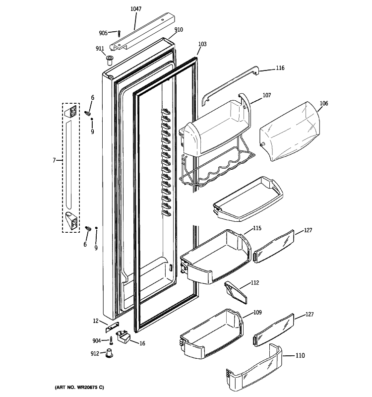 FRESH FOOD DOOR Diagram and Parts List for GHE25RGXAFSS  General Electric Refrigerator