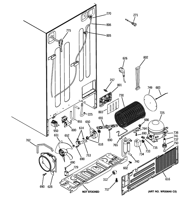 SEALED SYSTEM & MOTHER BOARD Diagram and Parts List for PCA23VGXAFSS  General Electric Refrigerator
