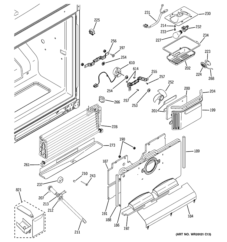 FREEZER SECTION Diagram and Parts List for PDSE5NBWADSS  General Electric Refrigerator