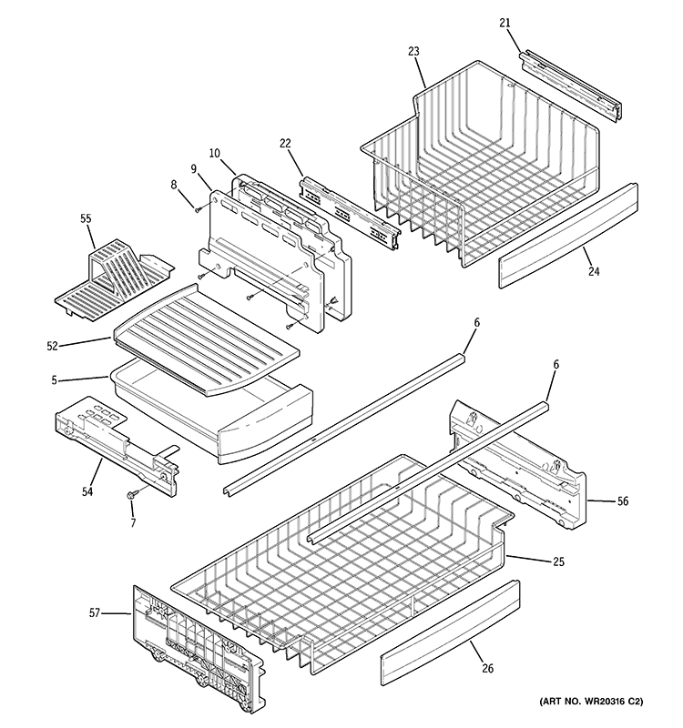 FREEZER SHELVES Diagram and Parts List for PDSE5NBWADSS  General Electric Refrigerator