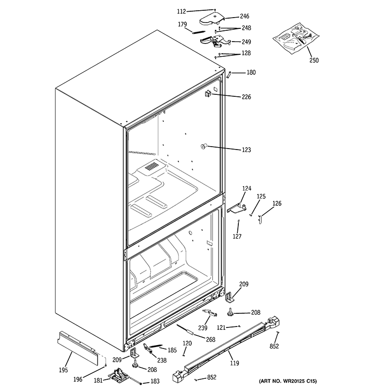 CASE PARTS Diagram and Parts List for PDSF5NBWAWW  General Electric Refrigerator
