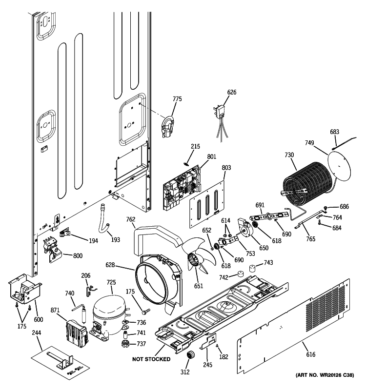 MACHINE COMPARTMENT Diagram and Parts List for PFCF1PJYCWW  General Electric Refrigerator