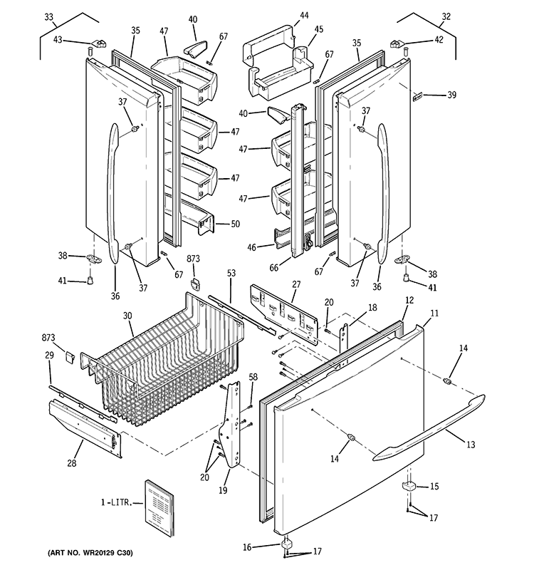 DOORS Diagram and Parts List for PFSS5NFWASS  General Electric Refrigerator