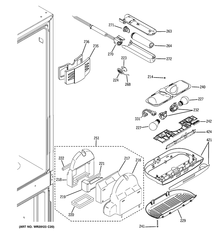 FRESH FOOD SECTION Diagram and Parts List for PFSS5NFWASS  General Electric Refrigerator