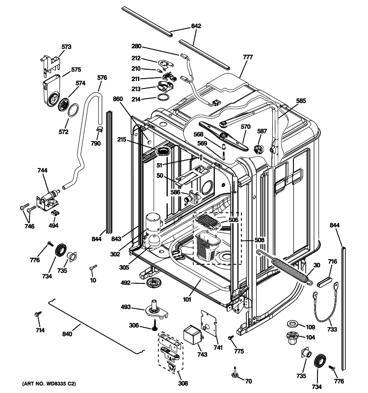 BODY PARTS Diagram and Parts List for ZBD8920P10SS  General Electric Dishwasher