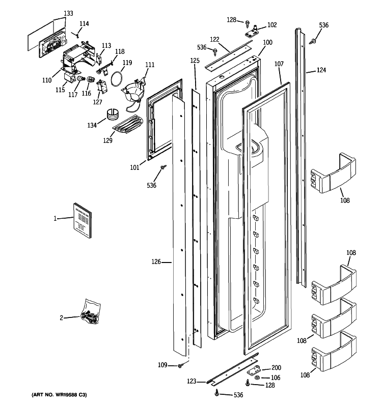 FREEZER DOOR Diagram and Parts List for ZSEB480DYA  General Electric Refrigerator
