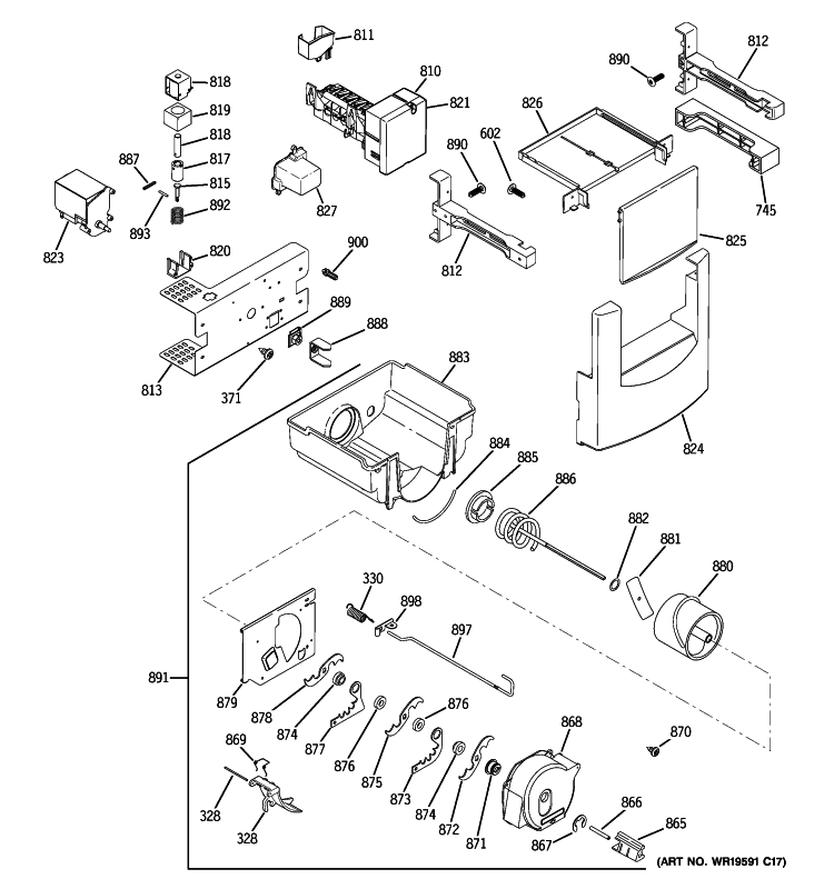 ICE MAKER & DISPENSER Diagram and Parts List for ZSEP480DYASS  General Electric Refrigerator