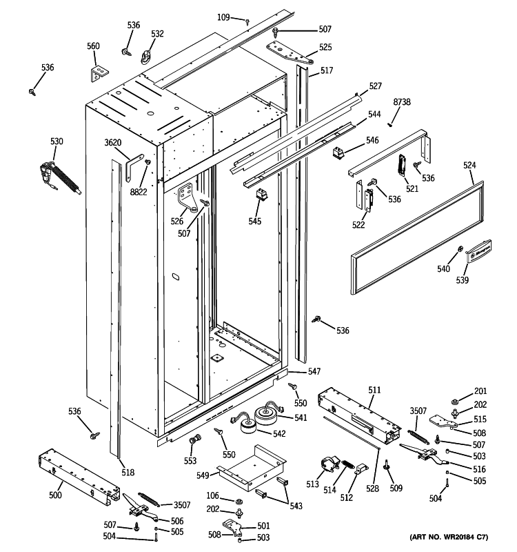 CASE PARTS Diagram and Parts List for ZSEP480DYASS  General Electric Refrigerator
