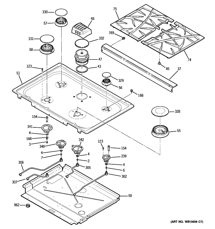 COOKTOP Diagram and Parts List for PGS908SEM3SS  General Electric Range
