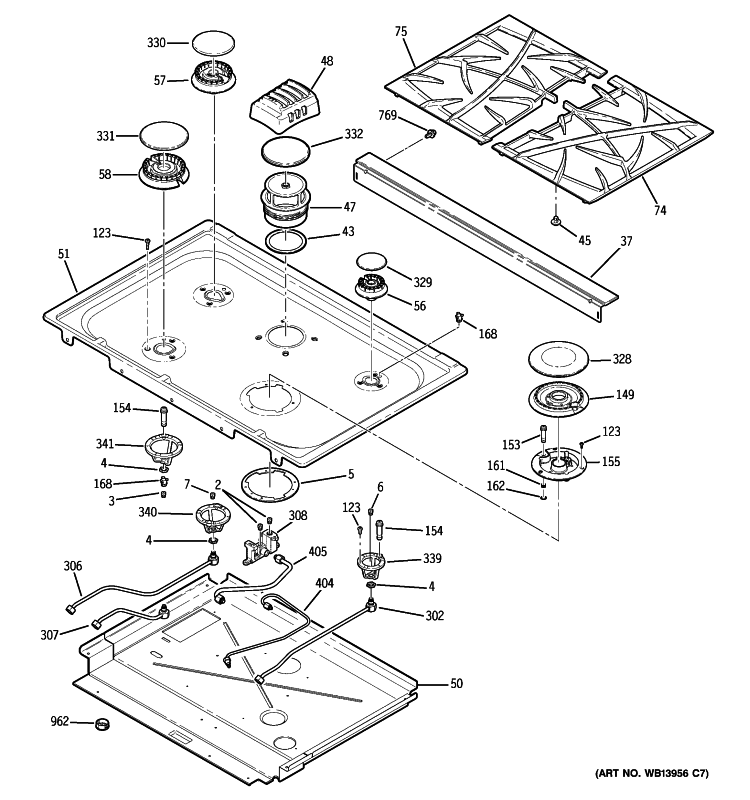 COOKTOP Diagram and Parts List for PGS975SEM4SS  General Electric Range