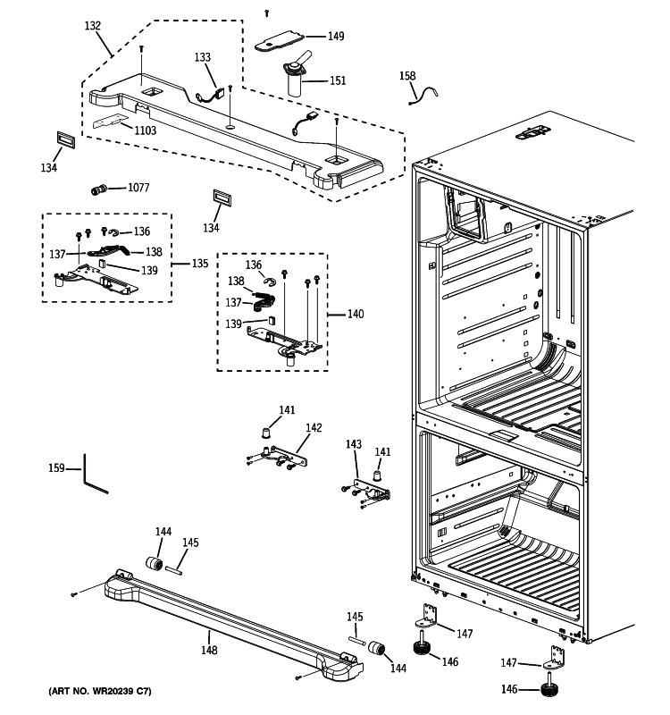 CASE PARTS Diagram and Parts List for GFSF6KKYBBB  General Electric Refrigerator