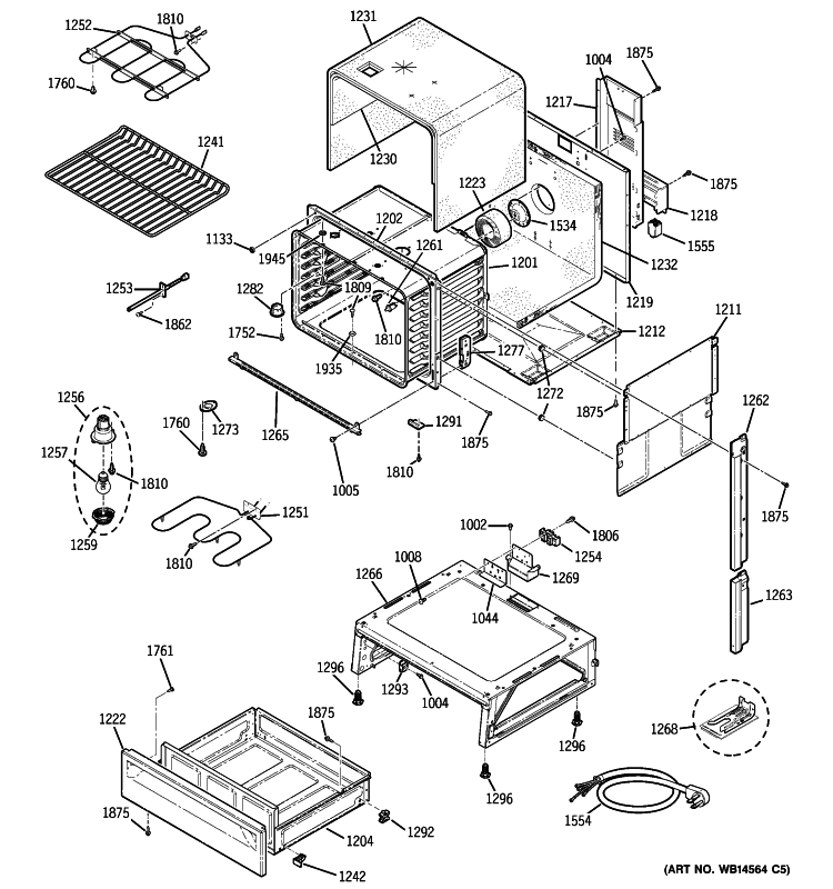 BODY PARTS Diagram and Parts List for JCSP42DN1WW  General Electric Range
