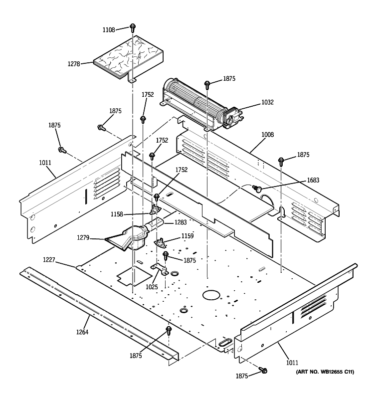 COOLING FAN Diagram and Parts List for JCSP42DN1WW  General Electric Range