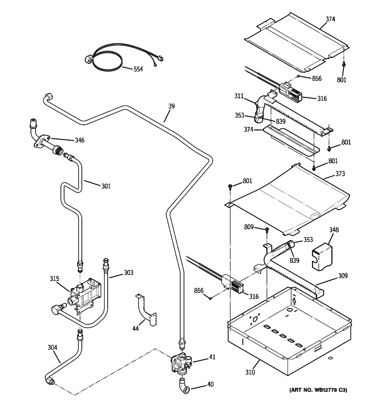 GAS & BURNER PARTS Diagram and Parts List for PGS908BEM3BB  General Electric Range