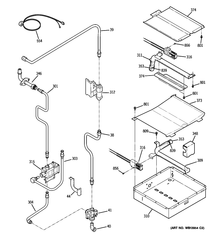 GAS & BURNER PARTS Diagram and Parts List for PGS975WEM4WW  General Electric Range