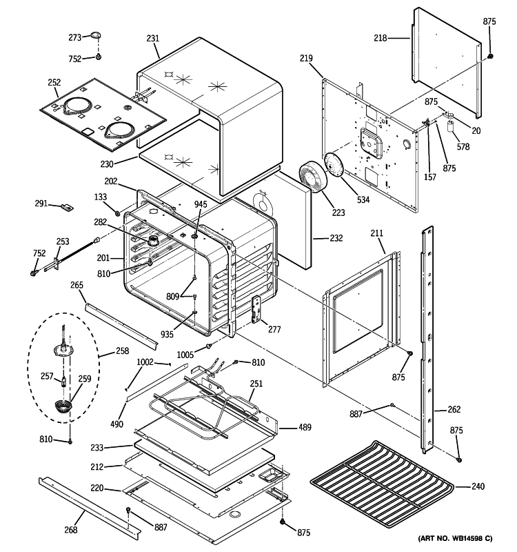 LOWER OVEN Diagram and Parts List for PT960BM2BB  General Electric Wall Oven