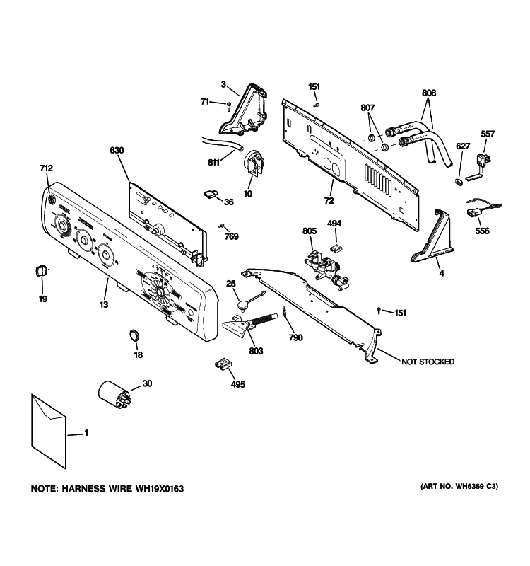 CONTROLS & BACKSPLASH Diagram and Parts List for WHRE5550K0WW  General Electric Washer