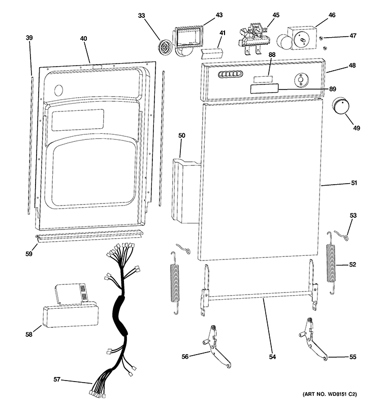 ESCUTCHEON & DOOR ASSEMBLY Diagram and Parts List for ZBD1800G00SS  General Electric Dishwasher
