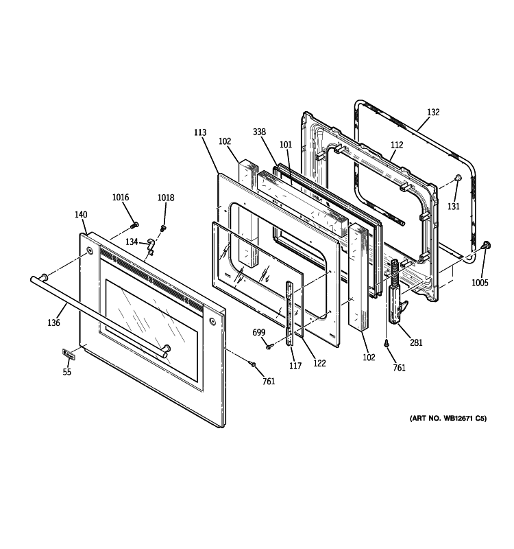 DOOR Diagram and Parts List for ZET1RM2SS  General Electric Wall Oven
