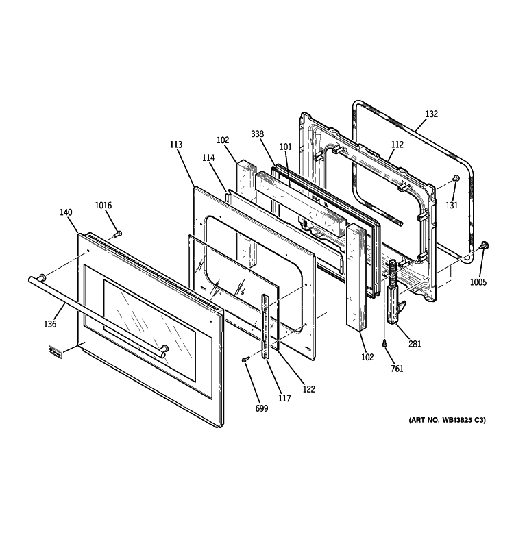 DOOR Diagram and Parts List for ZET2SM2SS  General Electric Wall Oven