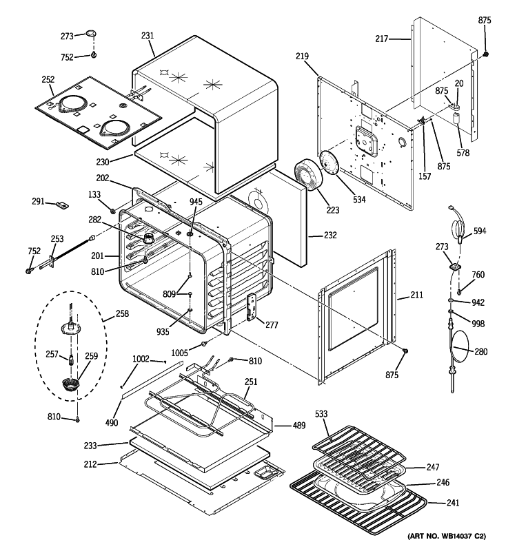 UPPER OVEN Diagram and Parts List for ZET958SM2SS  General Electric Wall Oven