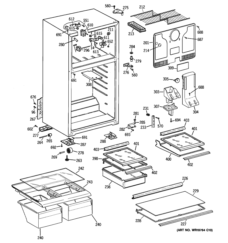 CABINET Diagram and Parts List for GTS18HBSFLWW  General Electric Refrigerator