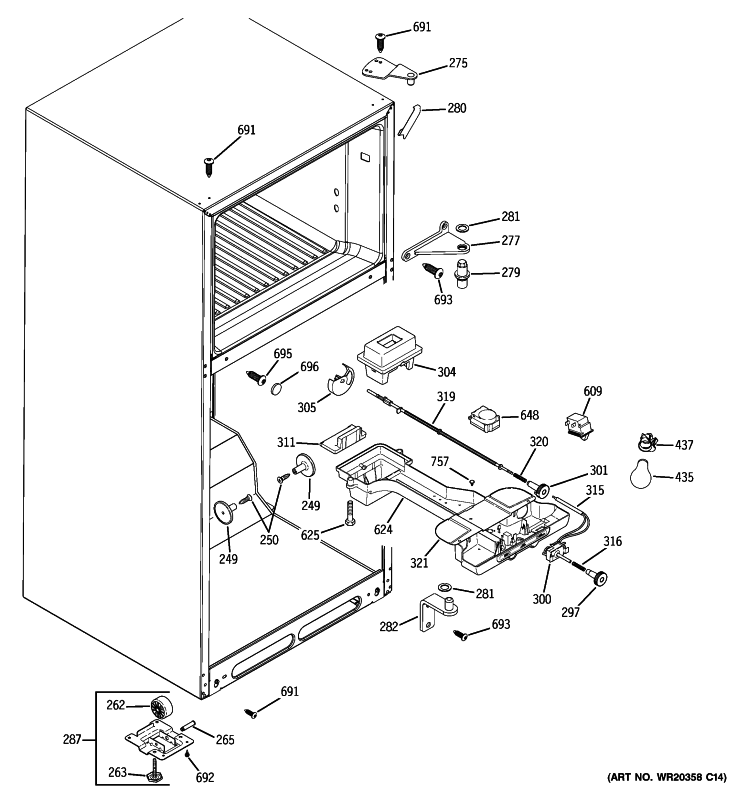 FRESH FOOD SECTION Diagram and Parts List for GTS18KCPXRCC  General Electric Refrigerator