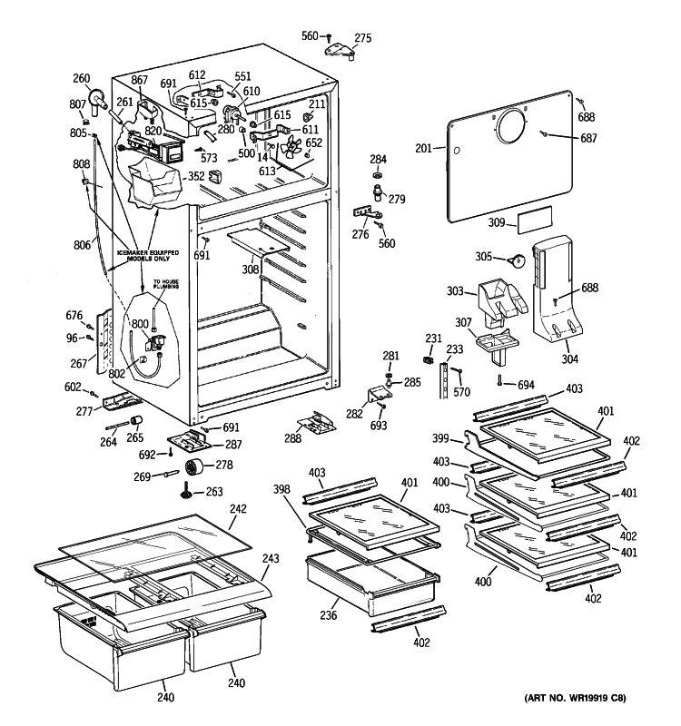 CABINET Diagram and Parts List for GTS18XCSFRBB  General Electric Refrigerator