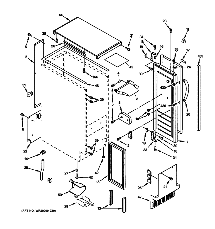 CABINET, LINER & DOOR PARTS Diagram and Parts List for ZDIC150WBBB  General Electric Ice Maker