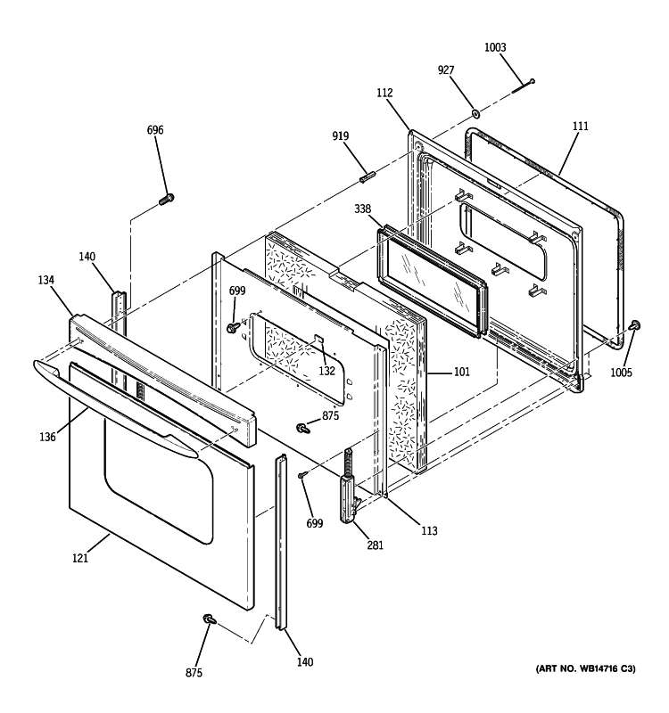 DOOR Diagram and Parts List for JBP23SP1SS  General Electric Range