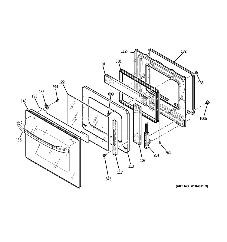 DOOR Diagram and Parts List for JCKP30DP1BB  General Electric Wall Oven